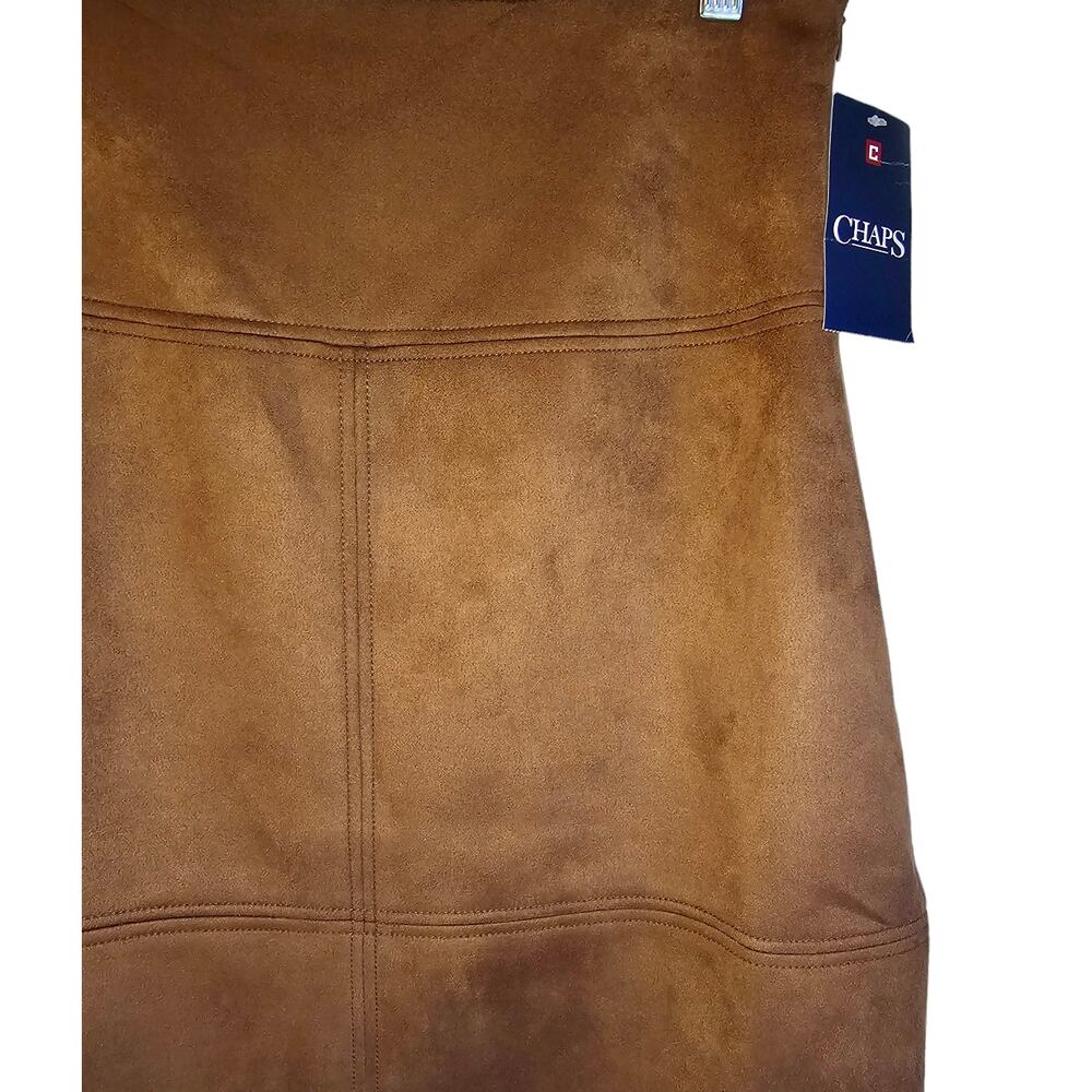 Chaps NWT Caramel Brown Faux Suede Boho Cowgirl Knee Length Skirt - Picture 6 of 7